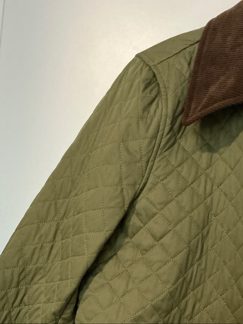 bagatelle Olive Quilted Bomber Jacket with Brown Corduroy Collar - Picture 5 of 11